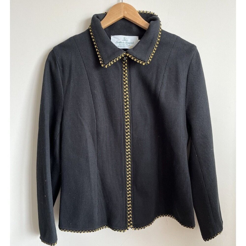 Suttles & Seawinds Vintage Collared Trim Sweater jacket Size L Made In Canada